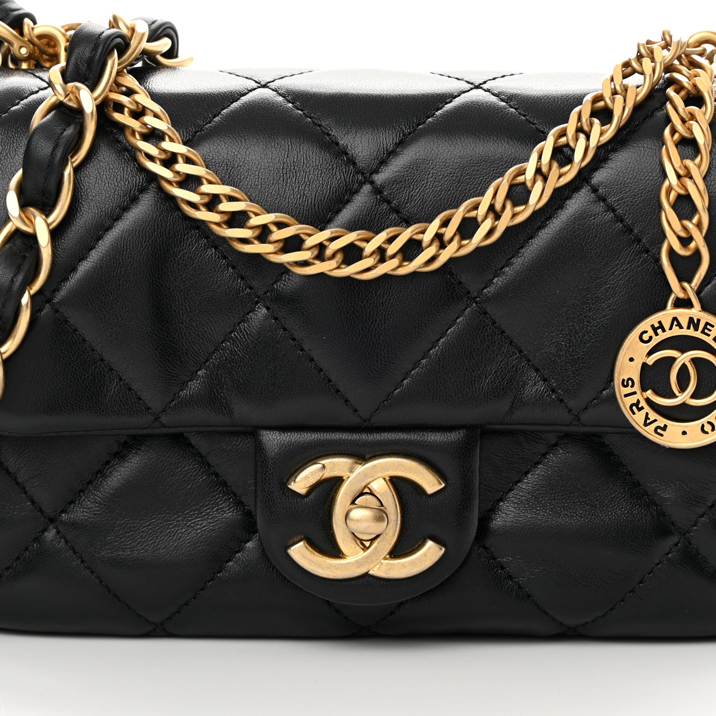 Lambskin Quilted Small Fancy Jewel Flap Black