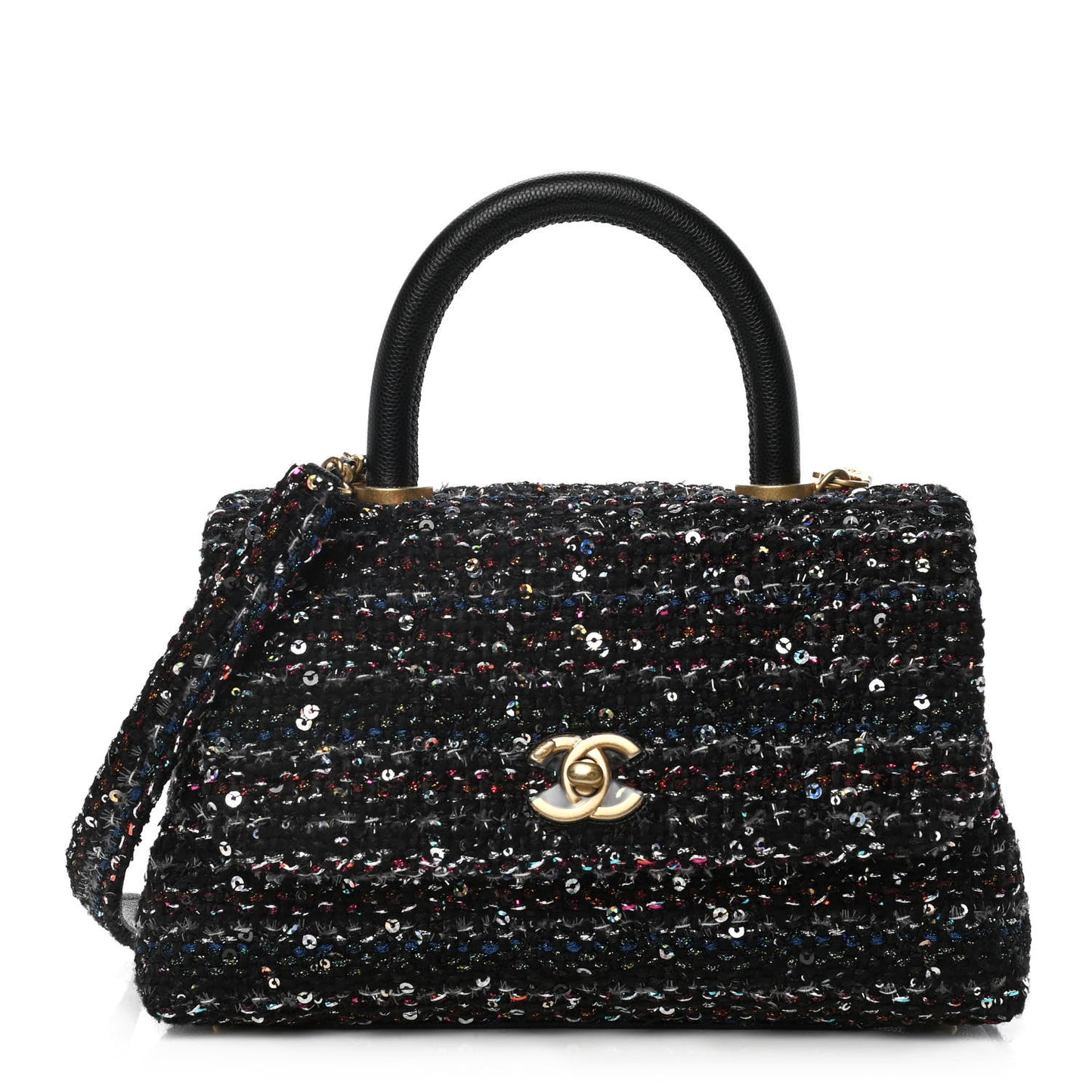 Tweed Sequin Mini Coco Handle Flap Black