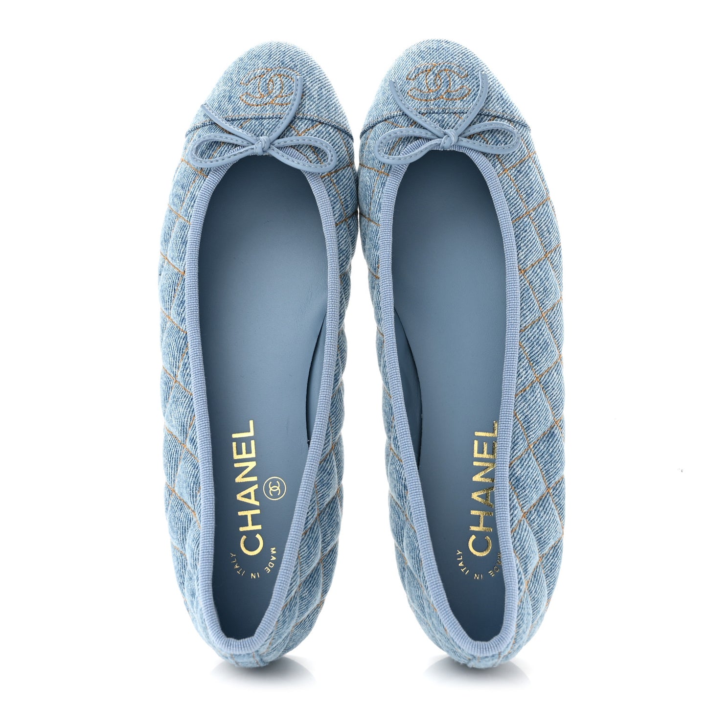 Denim Quilted CC Cap Toe CC Ballerina Flats 40 Light Blue