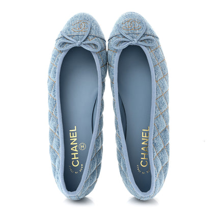 Chanel Denim Quilted CC Cap Toe CC Ballerina Flats 40 Light Blue 2 of 10