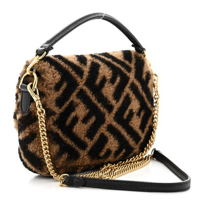 Fendi Shearling Vitello Dolce Macro FF 1974 Mini Baguette Tobacco Black 3 of 10
