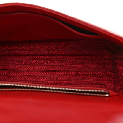 Prada Soft Calfskin Impunture Diagramme Flap Top Handle Bag Fuoco 5 of 11