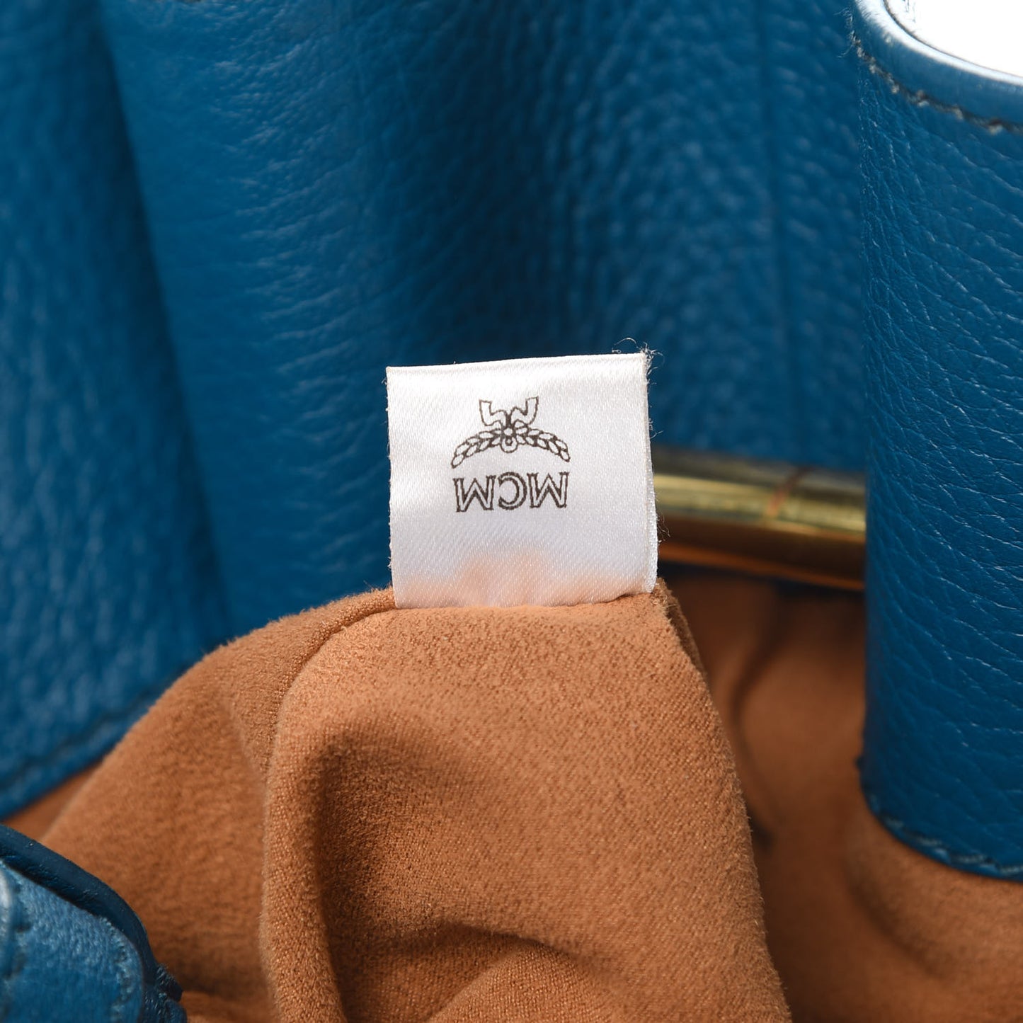 Grained Calfskin Drawstring Bucket Bag Blue