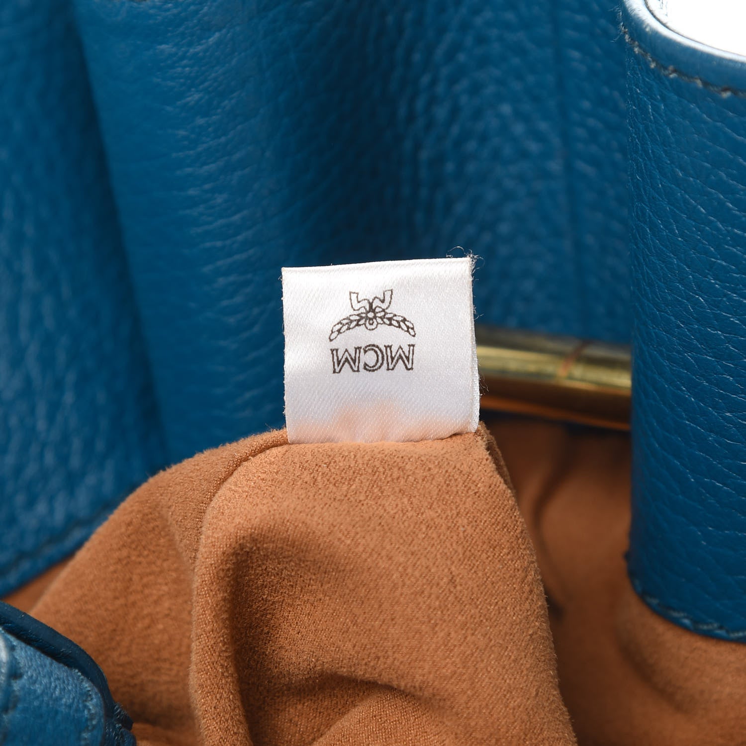 MCM Grained Calfskin Drawstring Bucket Bag Blue 7 of 16