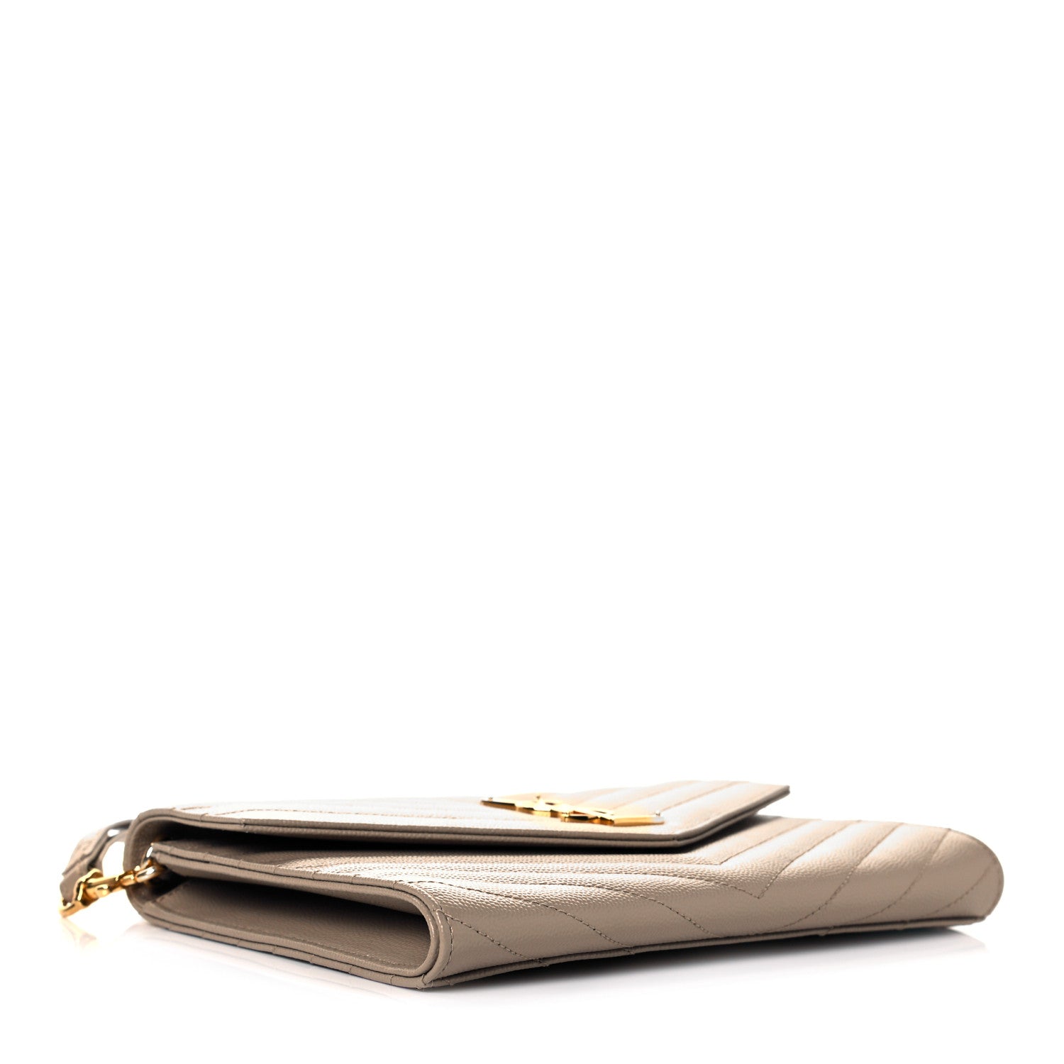 Saint Laurent Grain De Poudre Matelasse Chevron Monogram Envelope Clutch Dark Beige 3 of 6