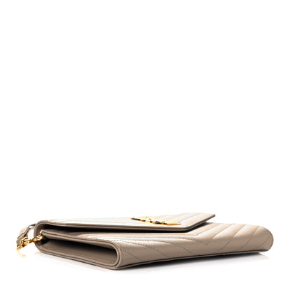 Saint Laurent Grain De Poudre Matelasse Chevron Monogram Envelope Clutch Dark Beige 3 of 6