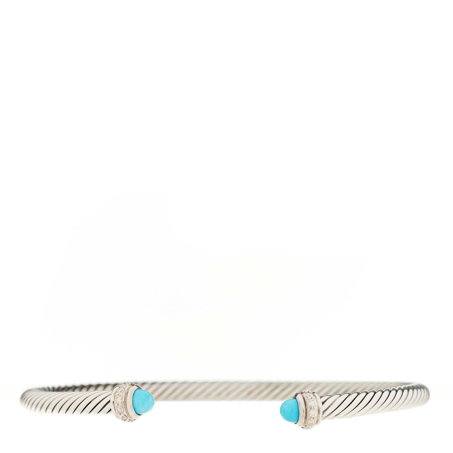 David Yurman Sterling Silver Diamond Turquoise 4mm Cable Classics Bracelet 1 of 3