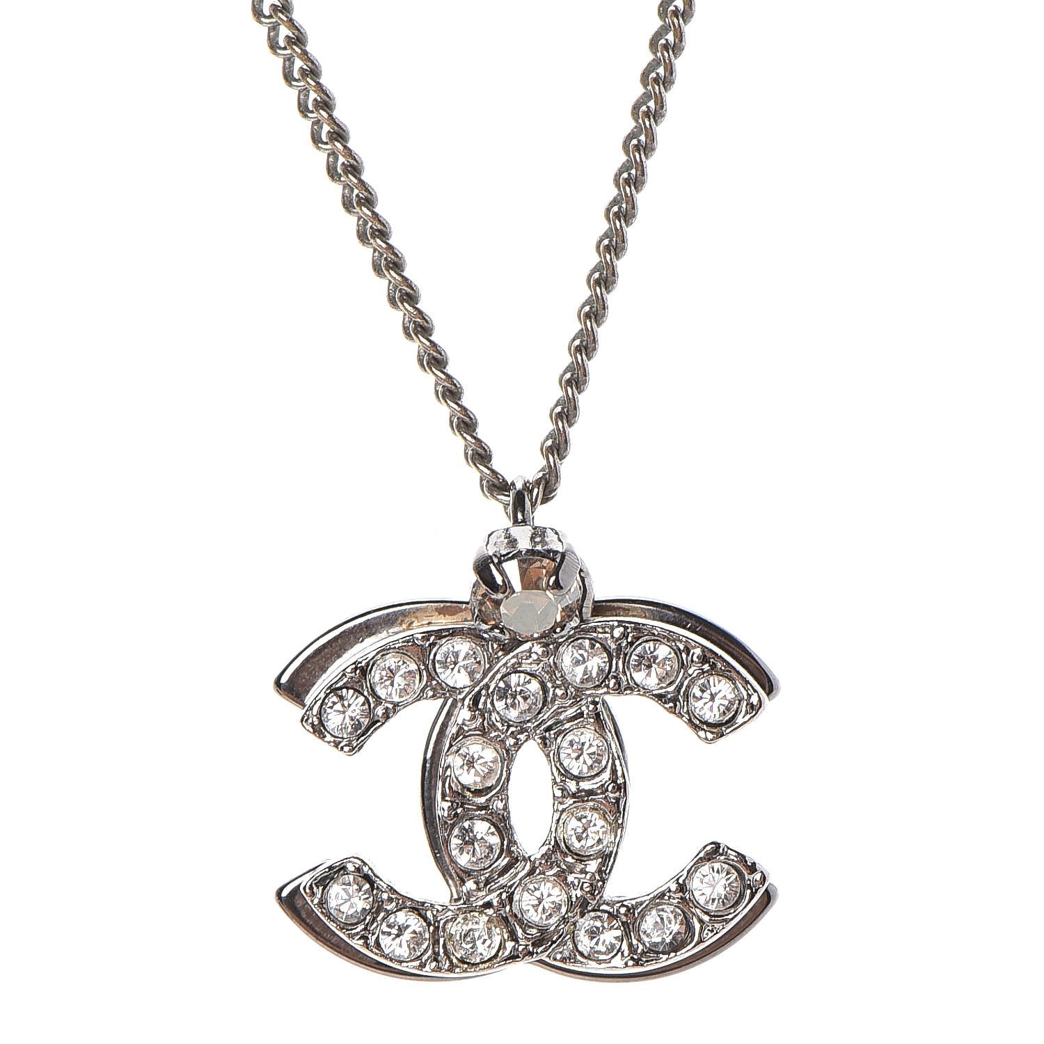 Chanel Crystal CC Necklace Silver 4 of 7