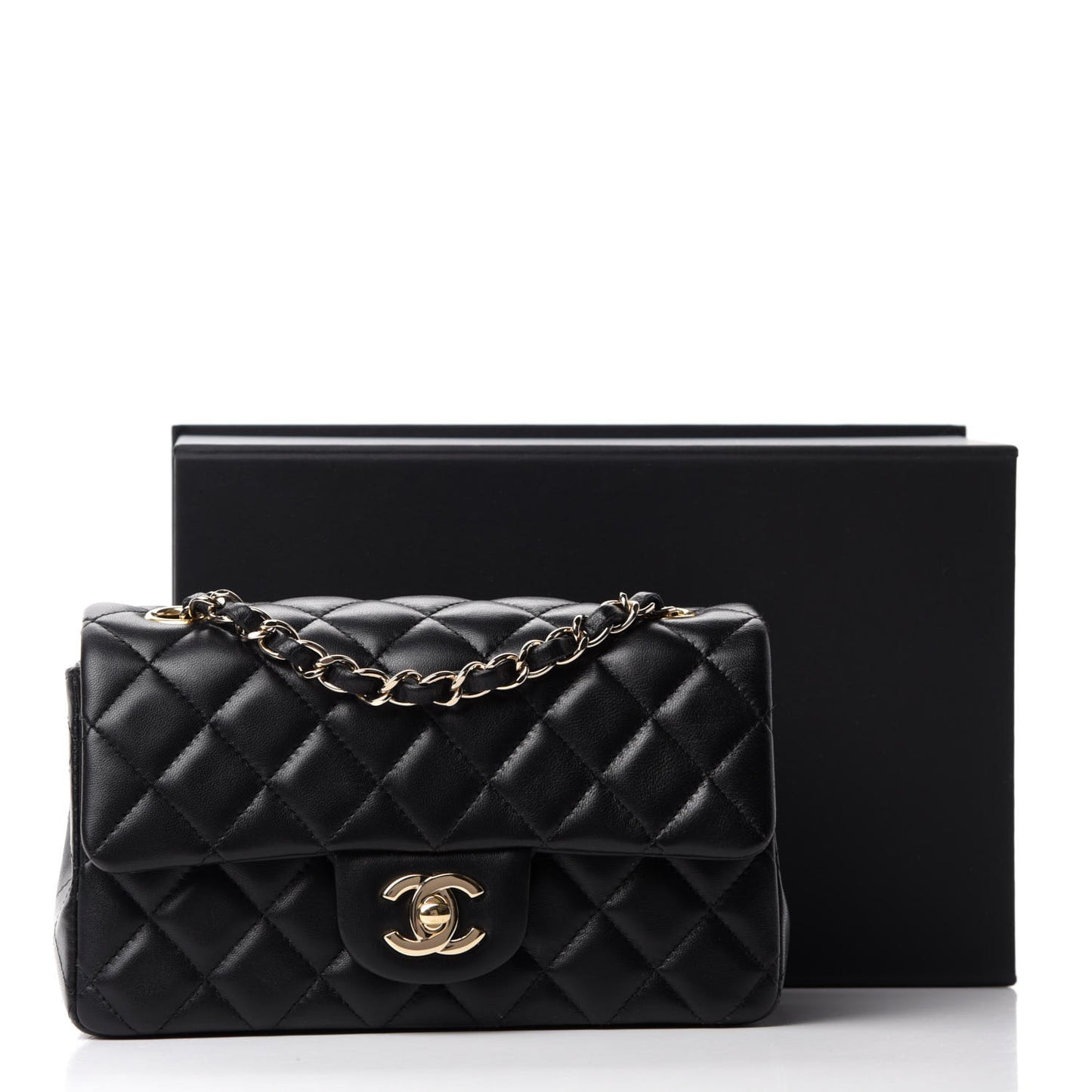 Lambskin Quilted Mini Rectangular Flap Black