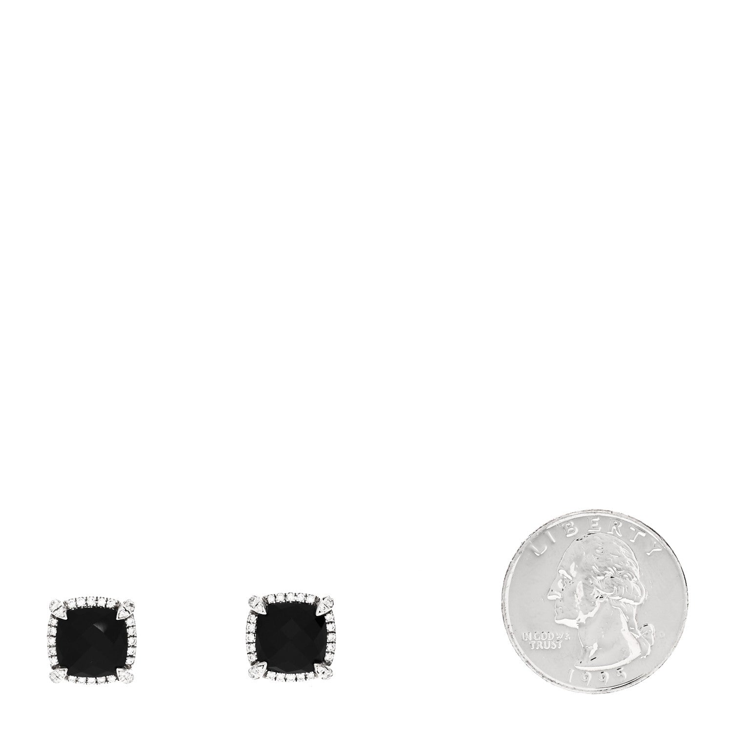 David Yurman Sterling Silver Diamond Black Onyx 9mm Chatelaine Bezel Earrings 2 of 4