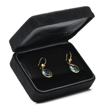 Tiffany 18K Yellow Gold Blue Topaz Paloma Picasso Olive Leaf Drop Earrings 5 of 5