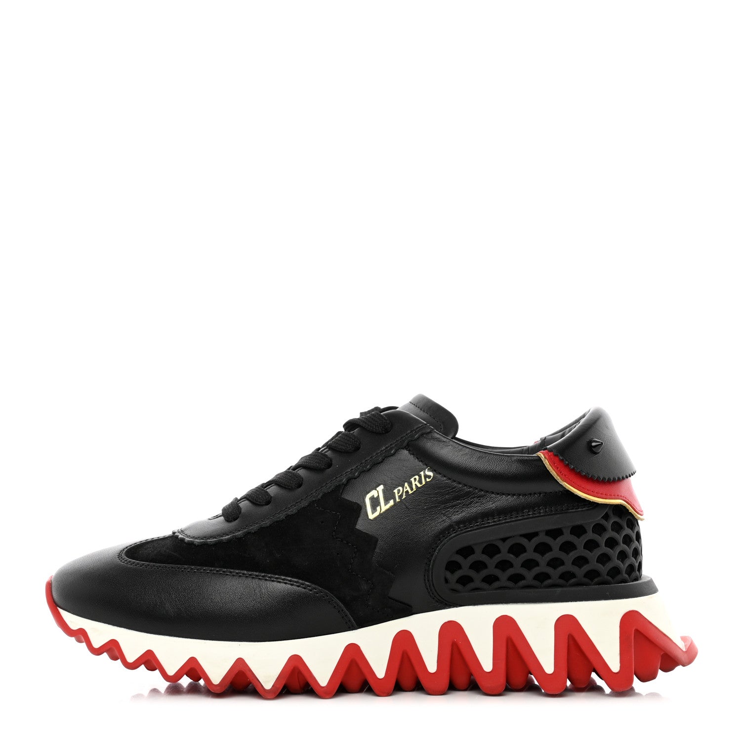 Christian Louboutin Calfskin Suede Patent Womens Loubishark Sneakers 37 Black Loubi Red 1 of 21
