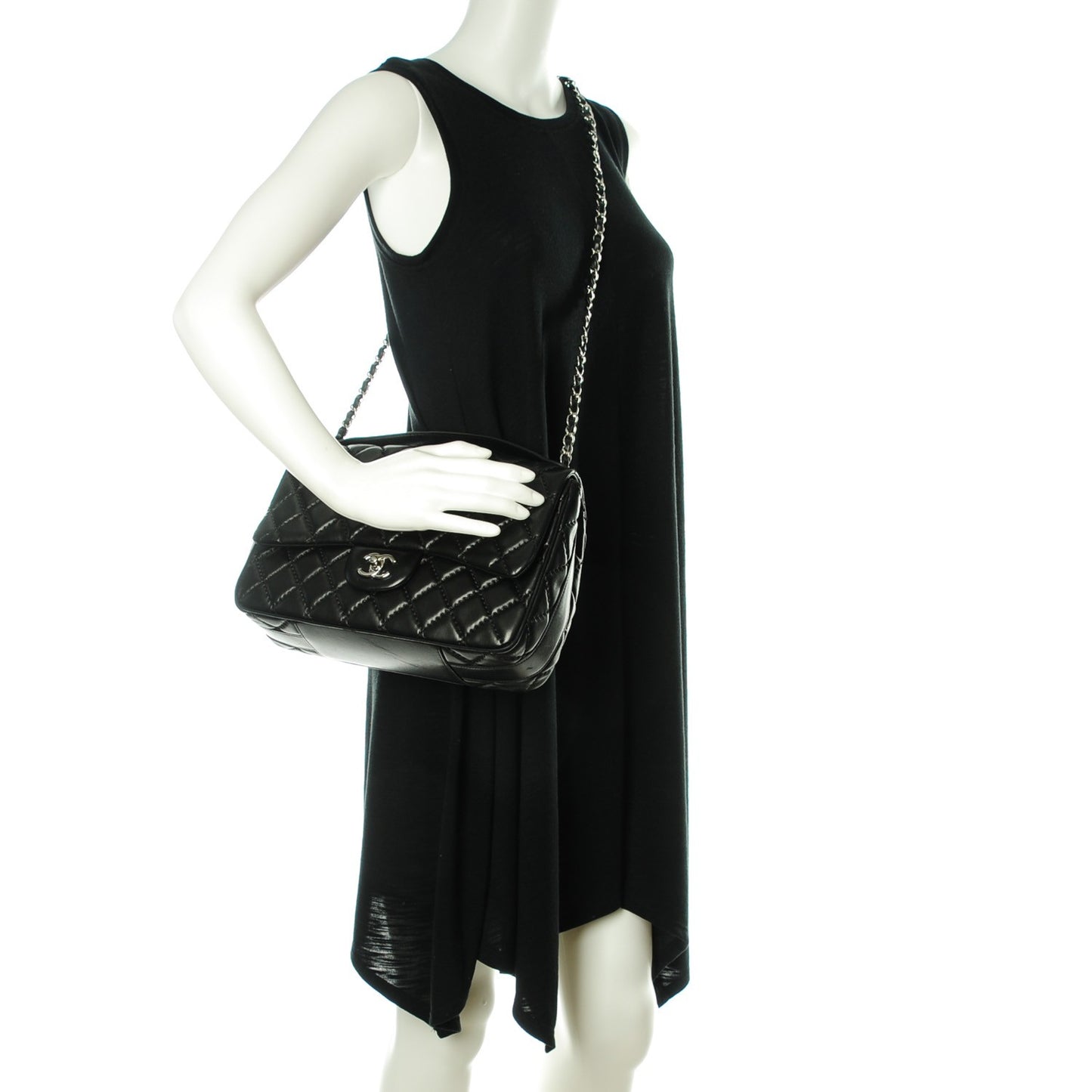 Lambskin Quilted Jumbo Easy Carry Flap Black