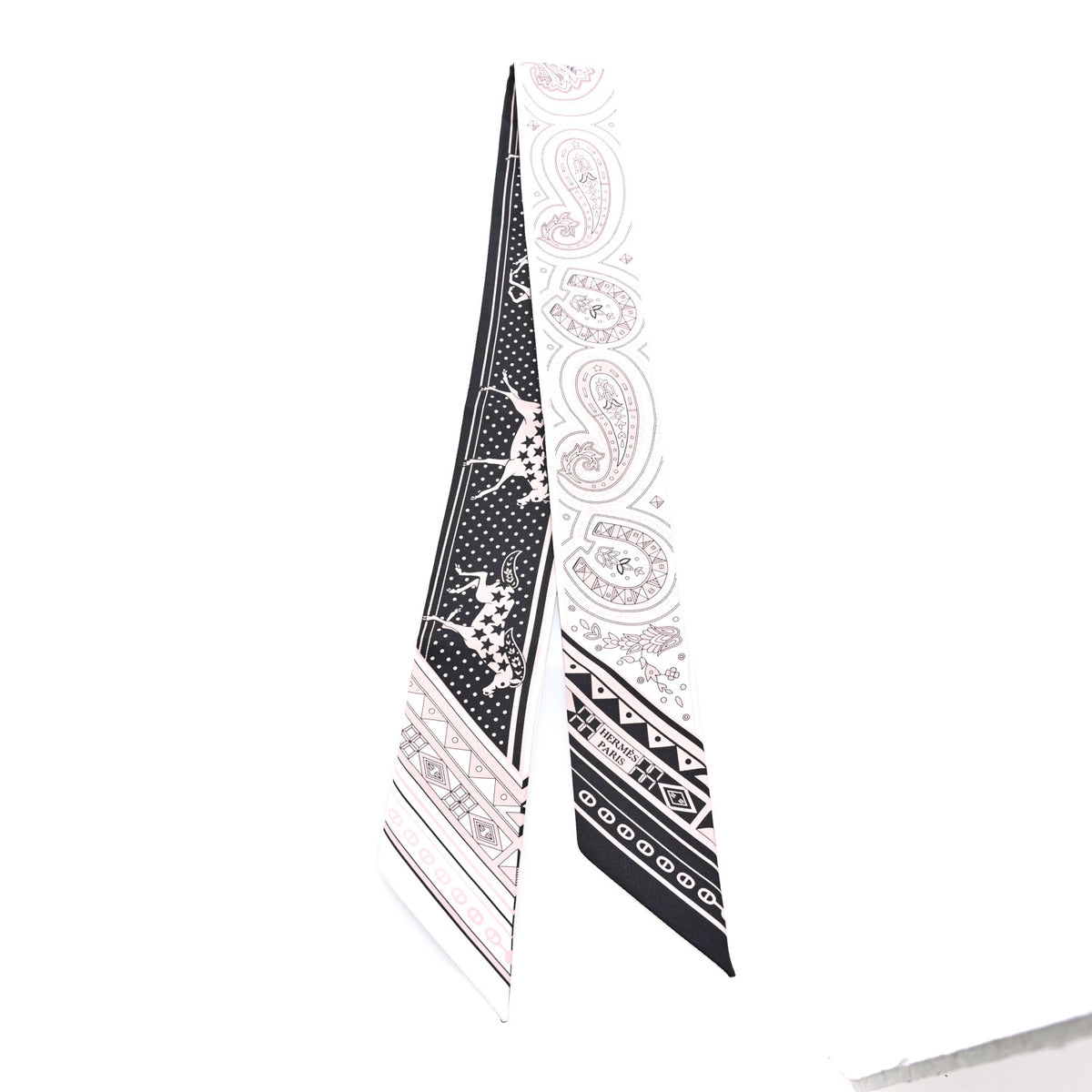 Silk Cheval De Coeur Bandana Twilly Black White Vieux Rose