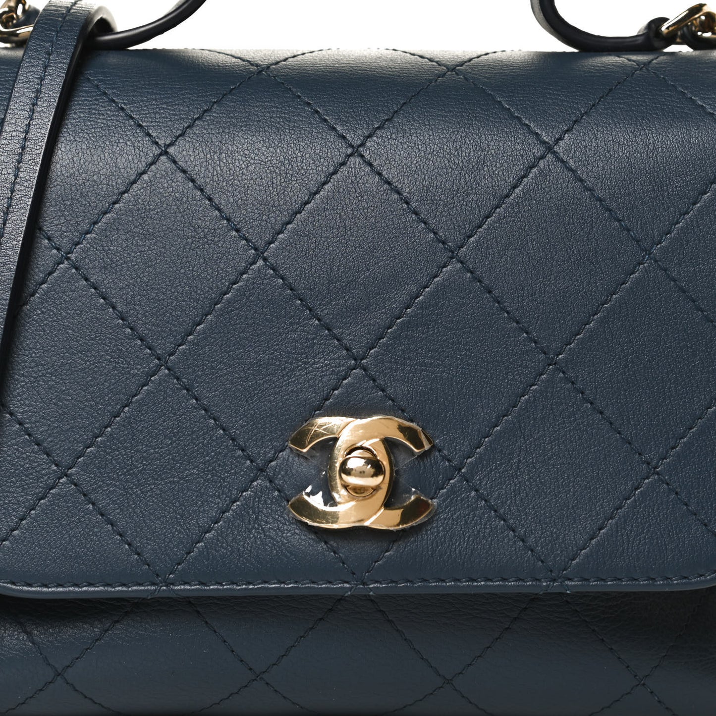 Calfskin Quilted Small Double Pocket Top Handle Flap Blue