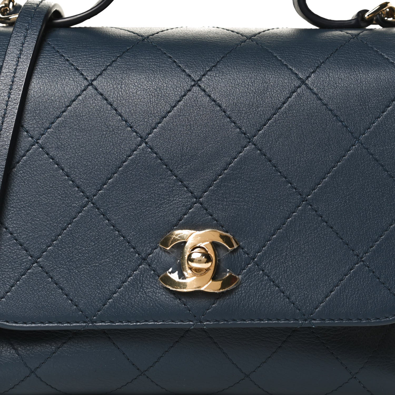 Chanel Calfskin Quilted Small Double Pocket Top Handle Flap Blue 8 of 16