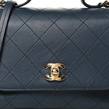 Chanel Calfskin Quilted Small Double Pocket Top Handle Flap Blue 8 of 16