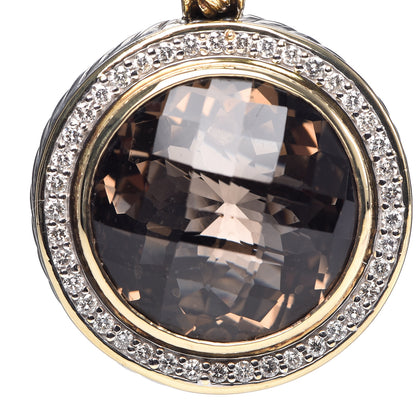 David Yurman Sterling Silver 18K Yellow Gold Diamond Smoky Quartz 18mm Albion Round Enhancer Pendant 5 of 6