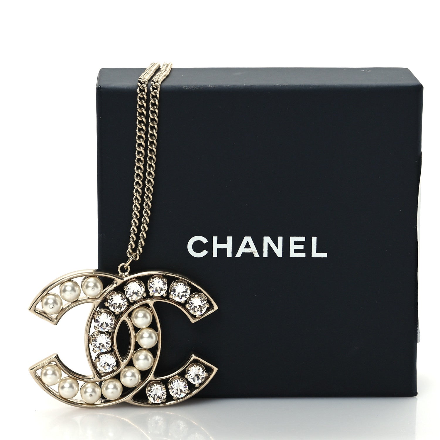 Chanel Pearl Crystal CC Pendant Necklace Gold 4 of 5