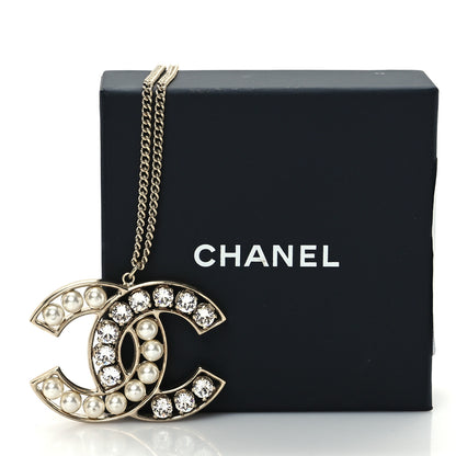 Chanel Pearl Crystal CC Pendant Necklace Gold 4 of 5