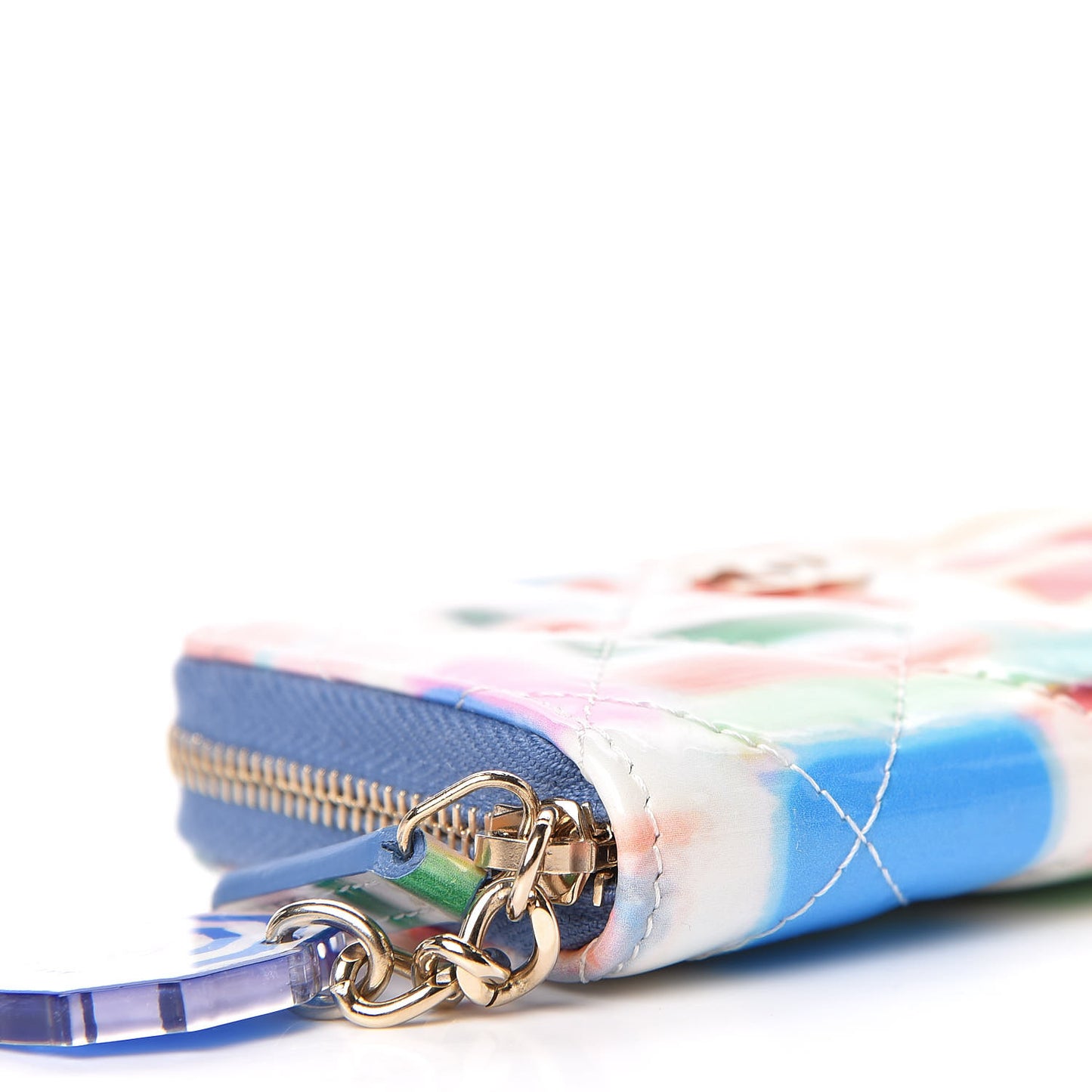 Patent Calfskin Printed Quilted Zip Coin Purse Multicolor