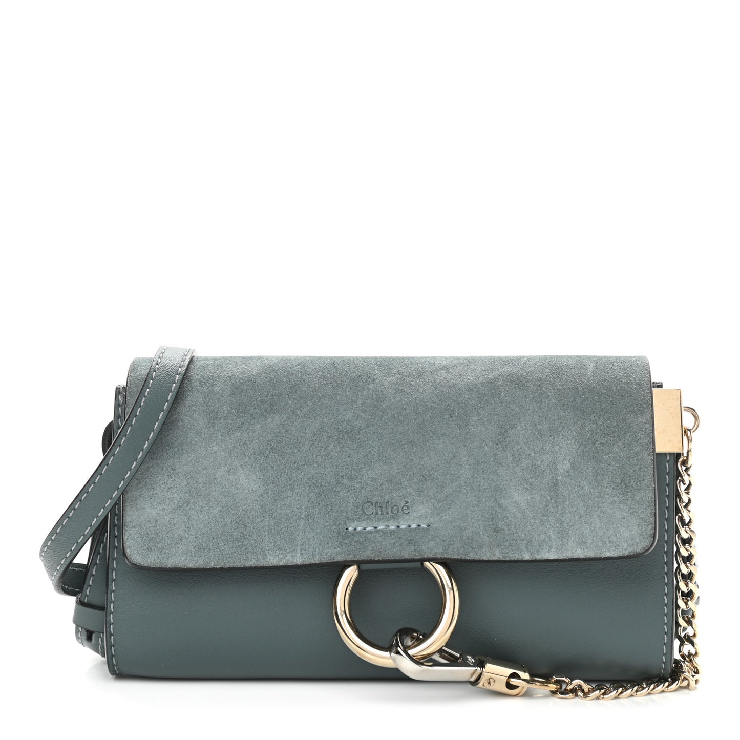 Suede Calfskin Small Faye Shoulder Bag Cloudy Blue