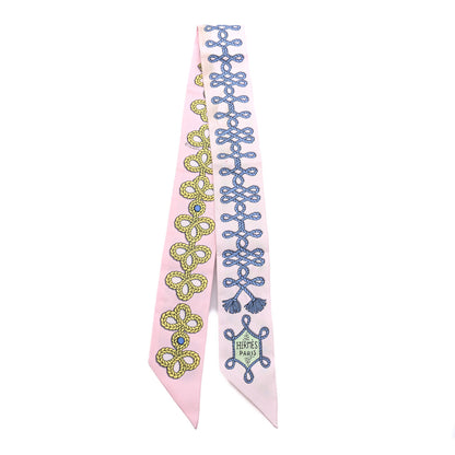 Hermes Silk Galons Et Brandebourg Twilly Rose Pale Bleu Jean 2 of 4