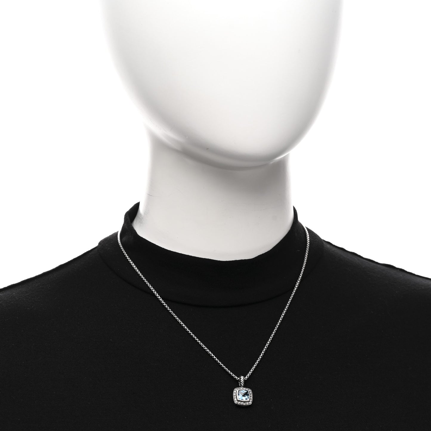 Sterling Silver Diamond Blue Topaz 7mm Petite Albion Pendant Necklace