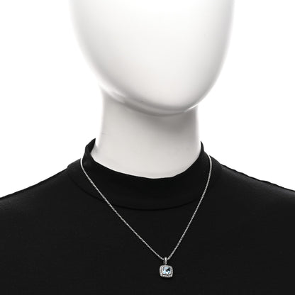 David Yurman Sterling Silver Diamond Blue Topaz 7mm Petite Albion Pendant Necklace 2 of 5