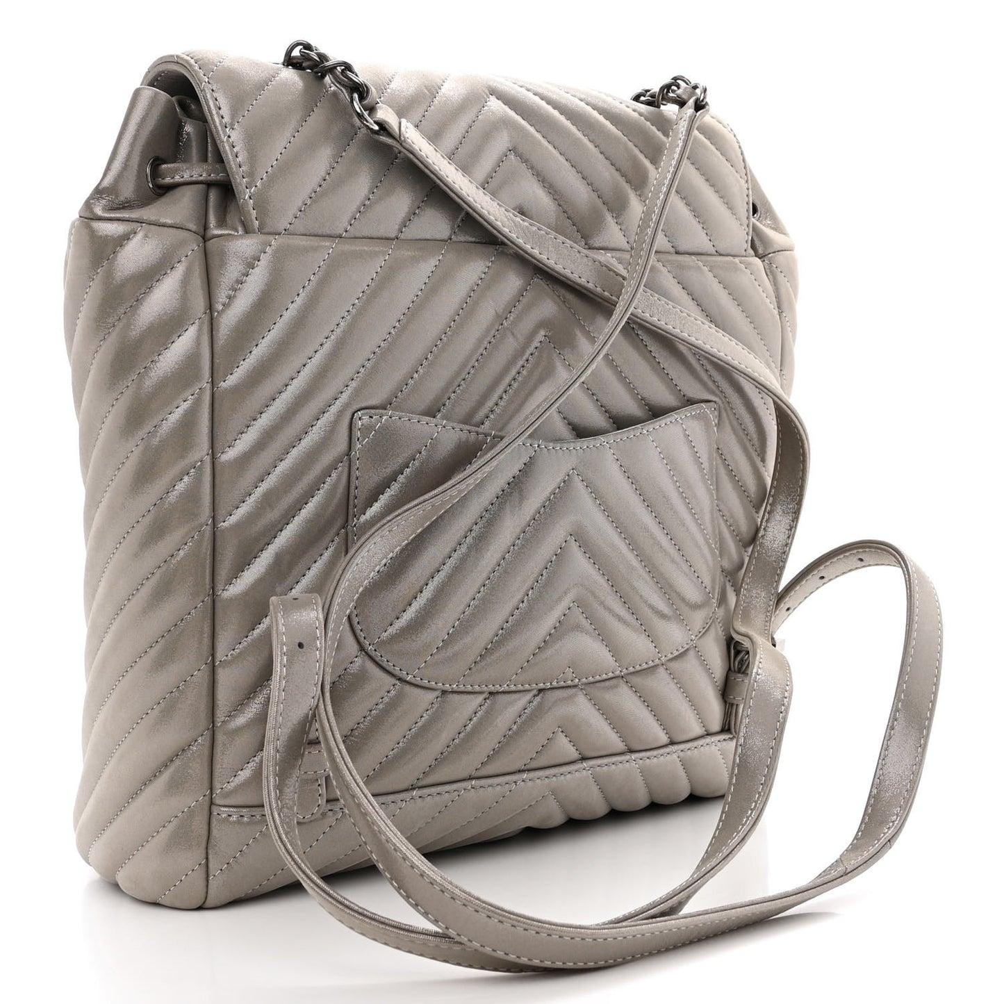 Iridescent Calfskin Chevron Quilted Small Urban Spirit Backpack Silver