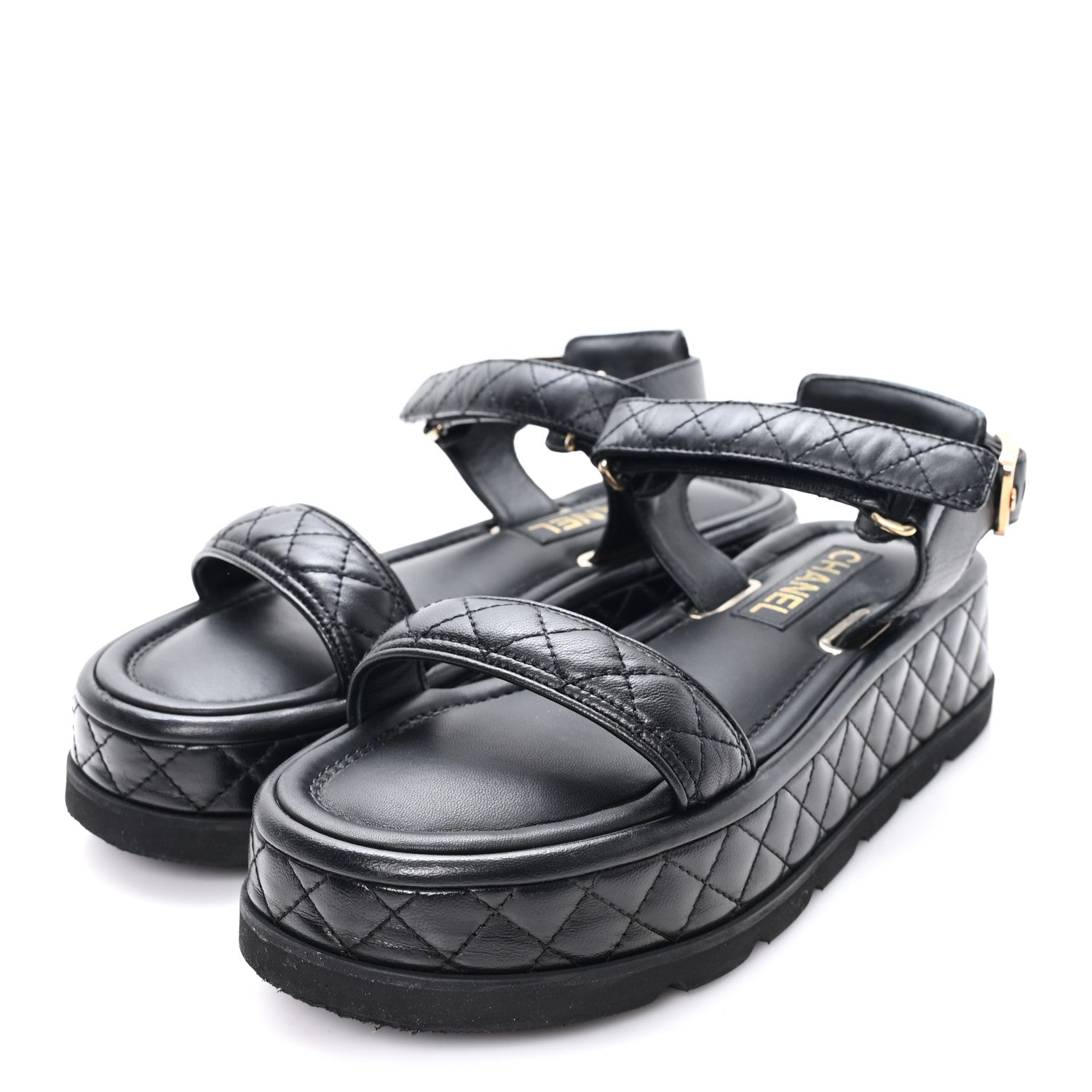 Chanel Lambskin Quilted Platform Sandals 38.5 Black 4 of 9