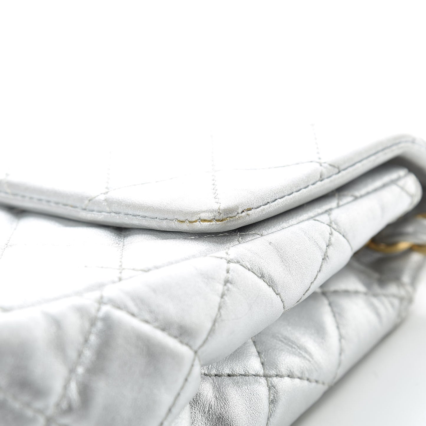 Metallic Lambskin Quilted Maxi Single Flap Silver