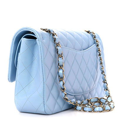 Chanel Iridescent Lambskin Quilted Medium Double Flap Light Blue 3 of 11