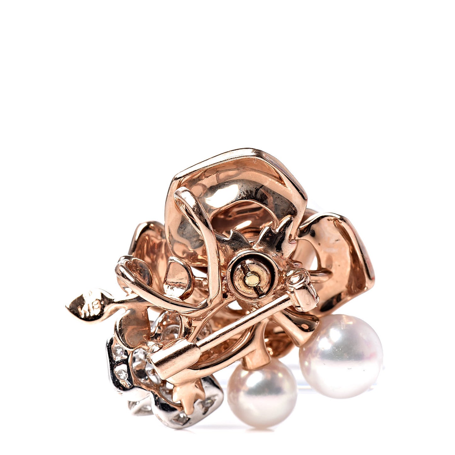 18K Rose White Gold Enamel Diamond Akoya Pearl 5.5-6.5mm Roses Pendant Brooch