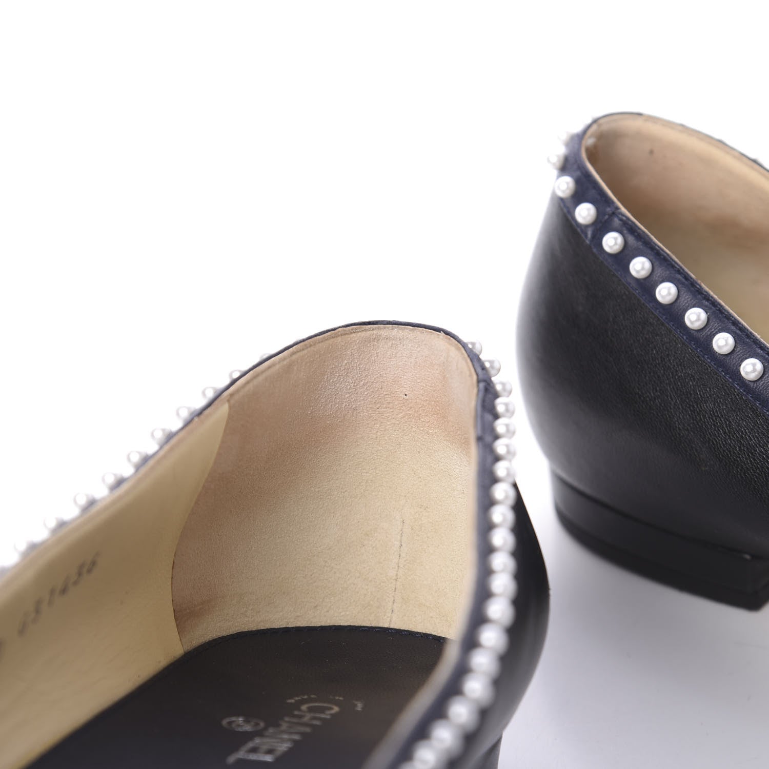 Chanel Lambskin Pearl Cap Toe CC Ballerina Flats 40 Black Navy 9 of 12