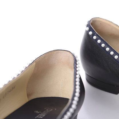 Chanel Lambskin Pearl Cap Toe CC Ballerina Flats 40 Black Navy 9 of 12