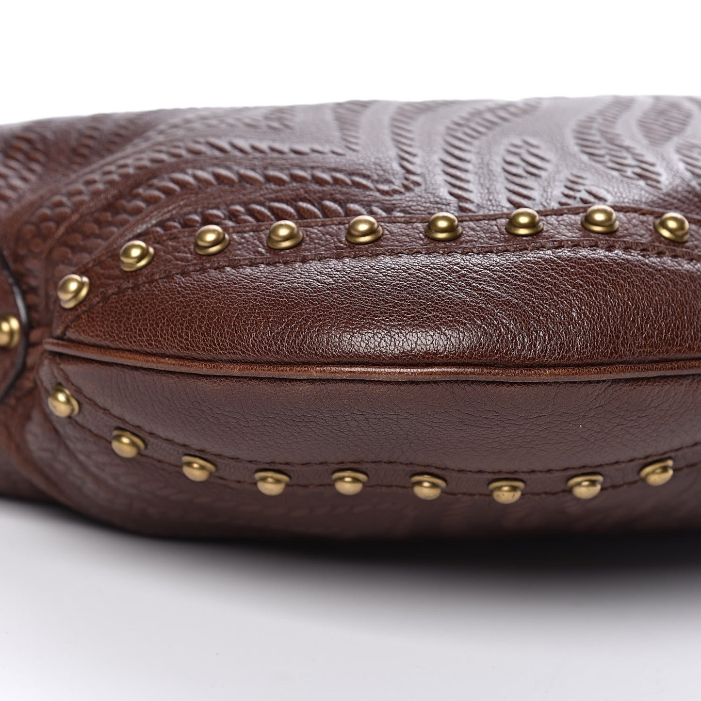 Calfskin Embossed Studded Pelham Messenger Bag Dark Brown