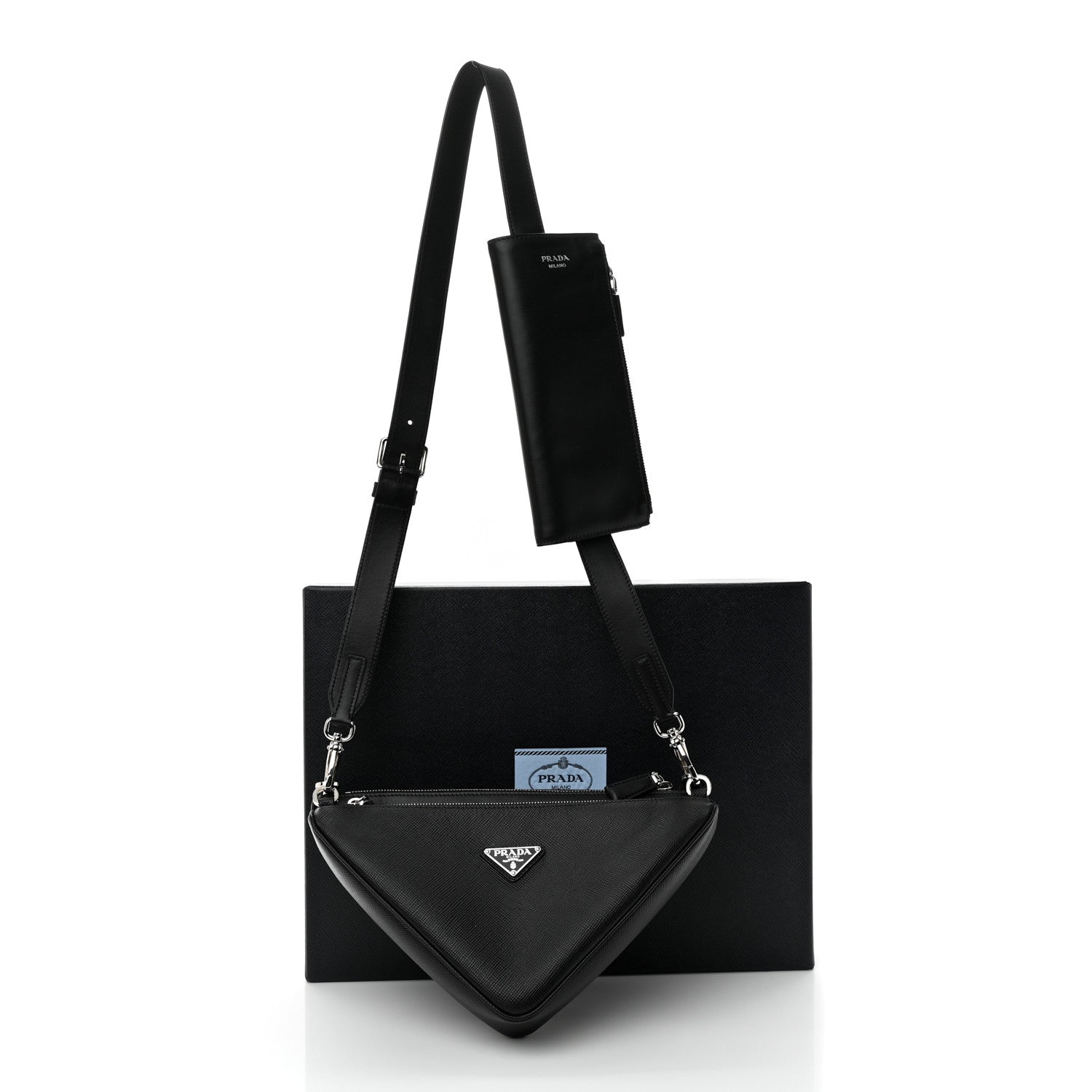 Prada Vitello Saffiano Cuir Double Triangle Shoulder Bag Black 12 of 12