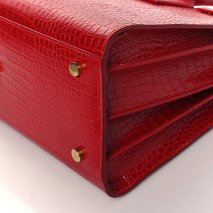 Saint Laurent Calfskin Crocodile Embossed Small Sac De Jour Eros Red 9 of 9