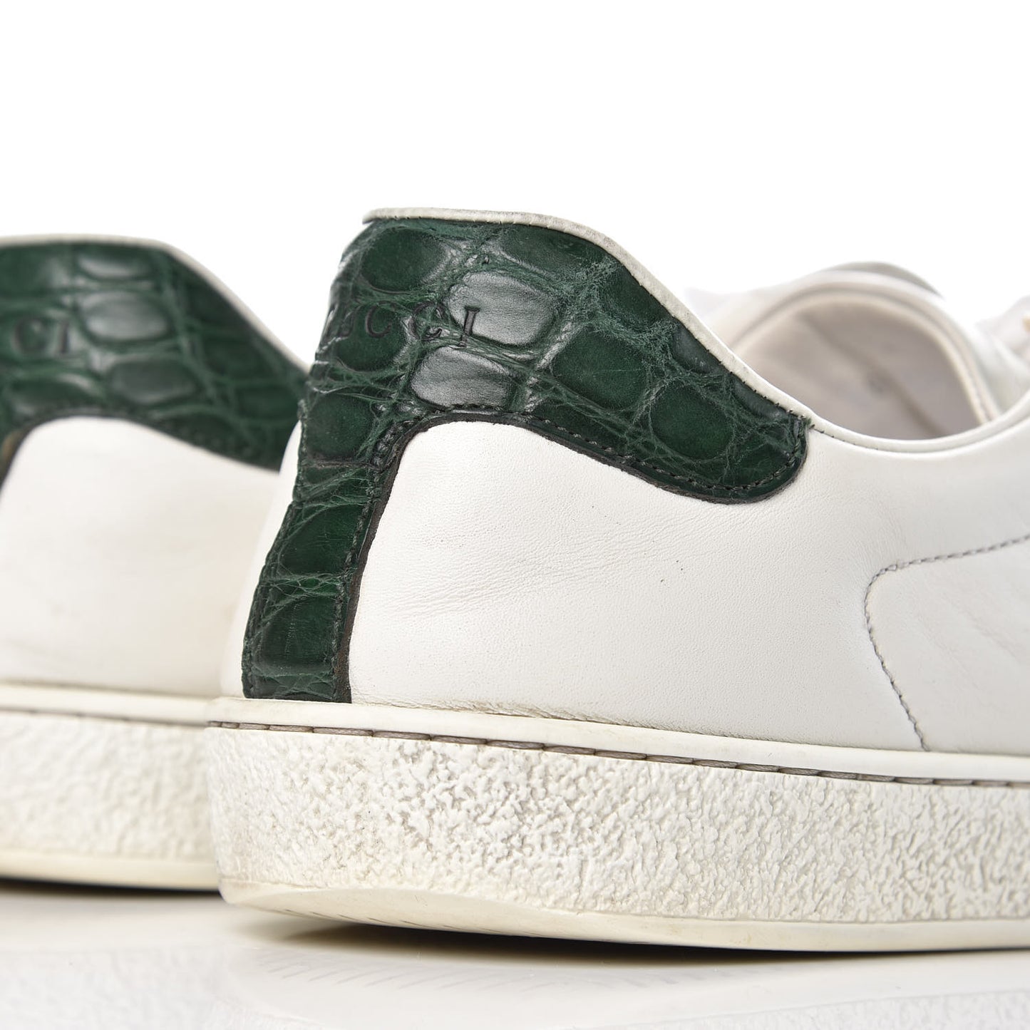 Calfskin Crocodile Web Mens Ace Sneakers 8.5 White Green