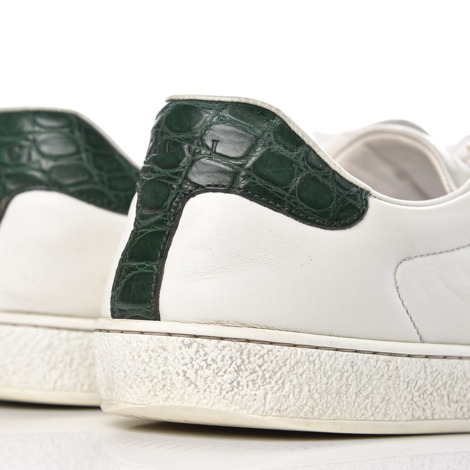 Gucci Calfskin Crocodile Web Mens Ace Sneakers 8.5 White Green 14 of 19
