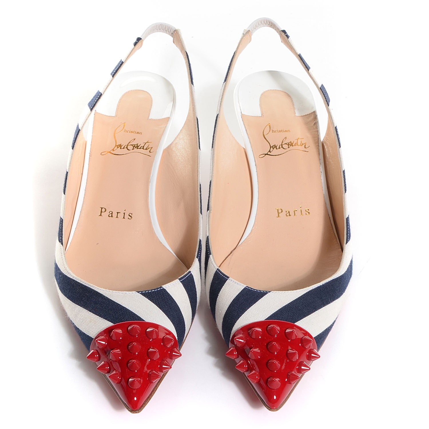 Christian Louboutin Patent Geo Sling 45 Pumps 38 Navy White 2 of 7