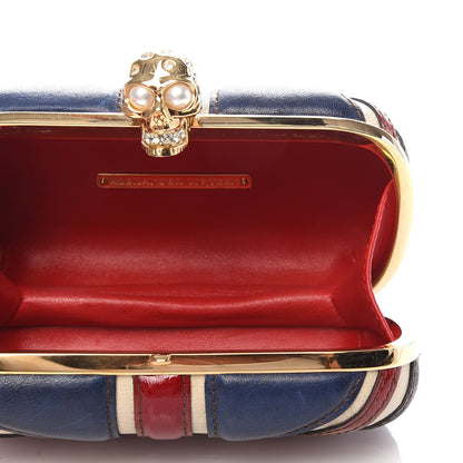 Alexander McQueen Patent Calfskin Britannia Skull Box Clutch Red Blue 5 of 8