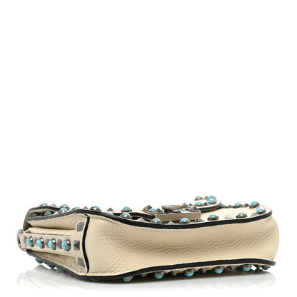 Valentino Garavani Grained Calfskin Turquoise Rockstud Rolling Flip Lock Crossbody Bag Light Ivory 4 of 14