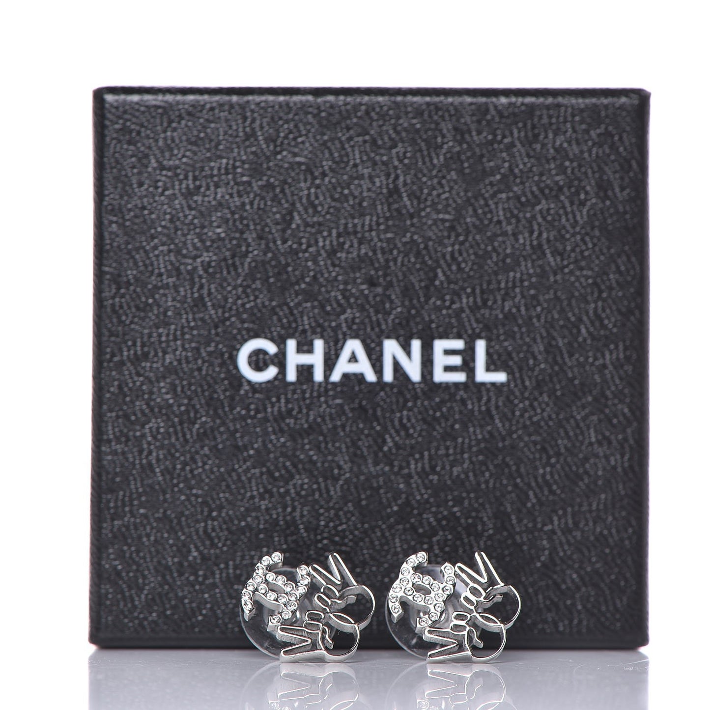 Crystal CC Peace Sign Emoji Earrings Silver