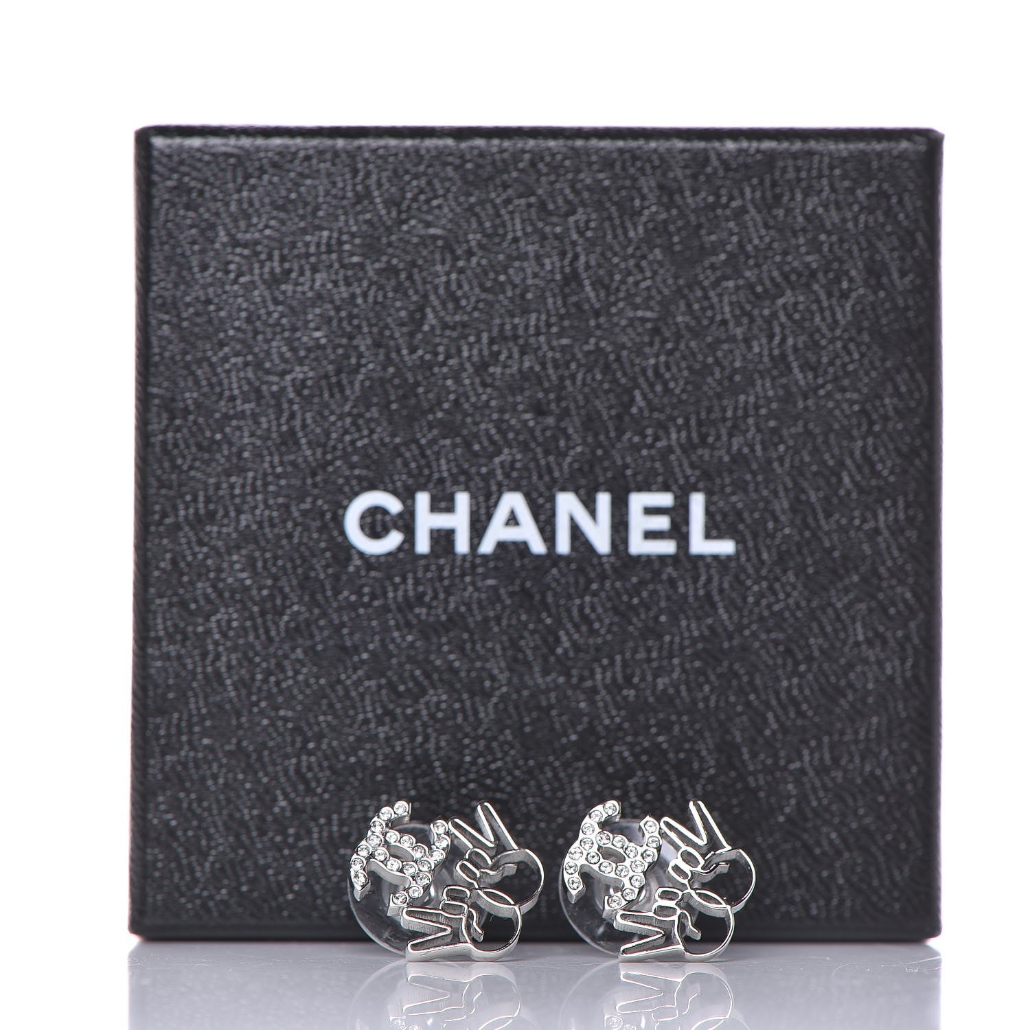 Chanel Crystal CC Peace Sign Emoji Earrings Silver 5 of 5