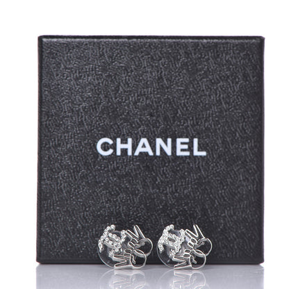 Chanel Crystal CC Peace Sign Emoji Earrings Silver 5 of 5