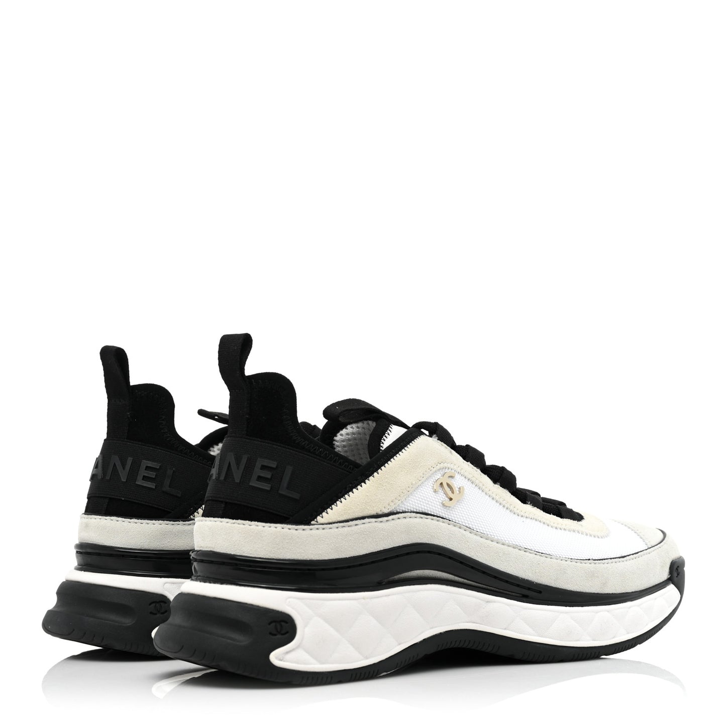 Velvet Calfskin Mixed Fibers CC Sneakers 40 Ivory Black