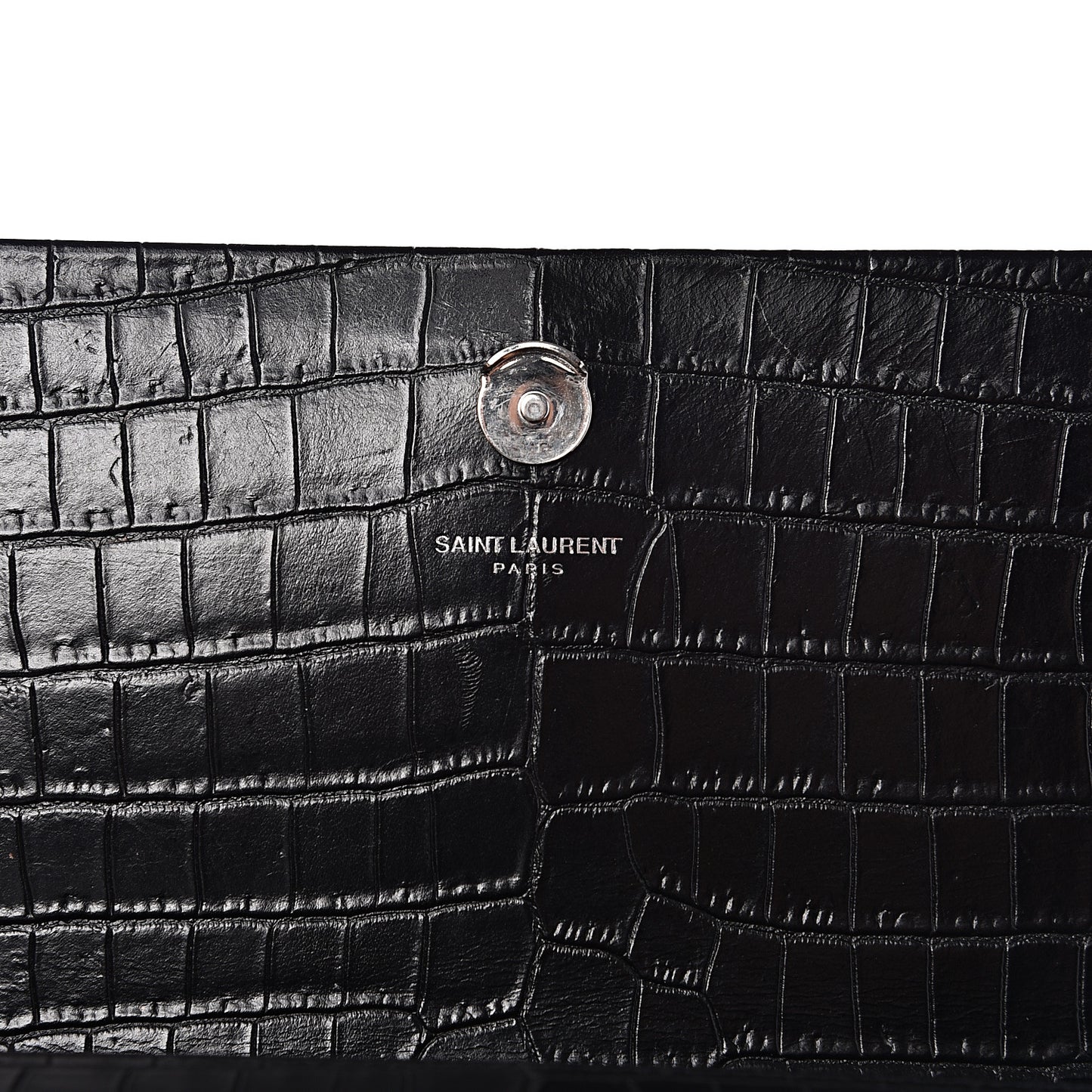 Calfskin Crocodile Embossed Medium Classic Monogram Kate Tassel Satchel Black