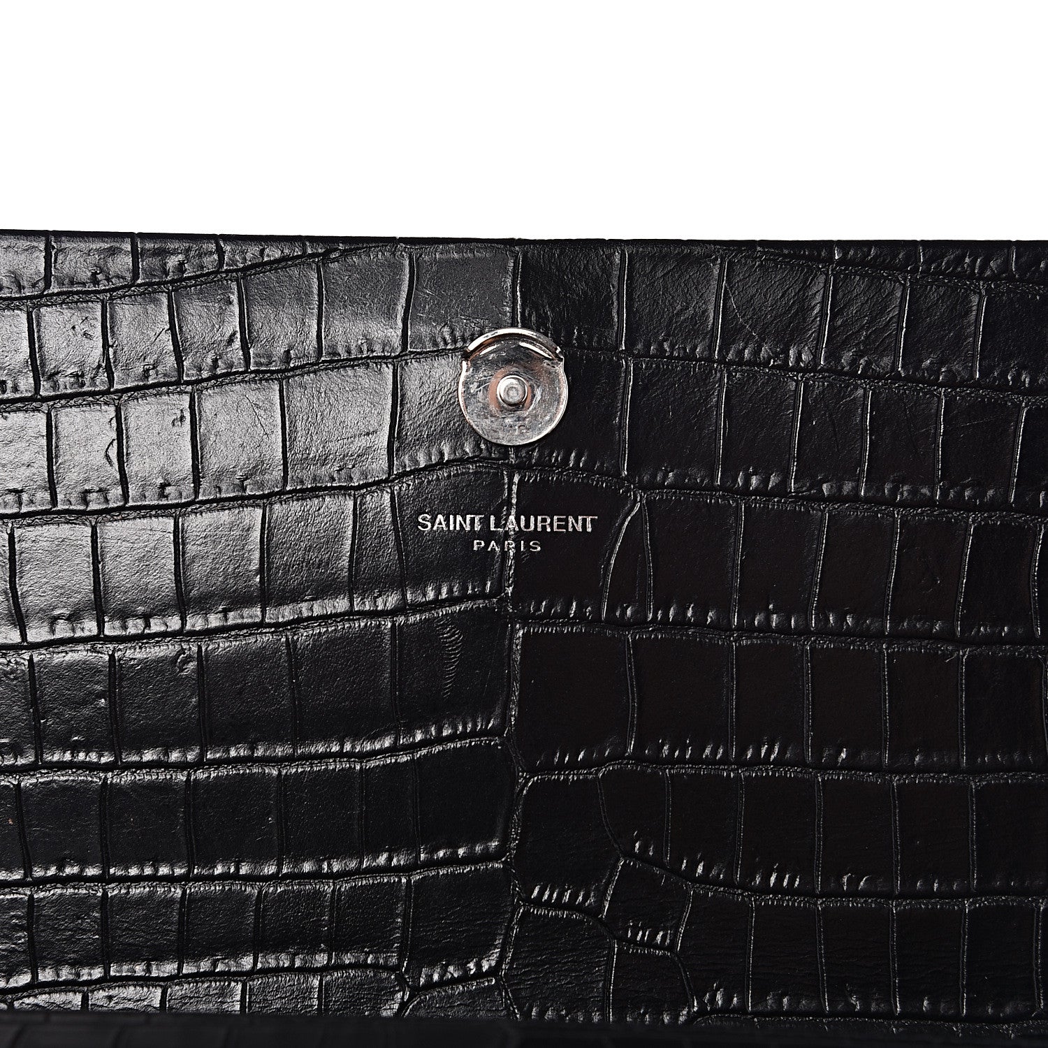Saint Laurent Calfskin Crocodile Embossed Medium Classic Monogram Kate Tassel Satchel Black 8 of 9